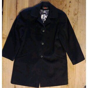 Vtg Alorna Wool Blend Coat Womens L Black Long Overcoat Old Money 80s USA Made